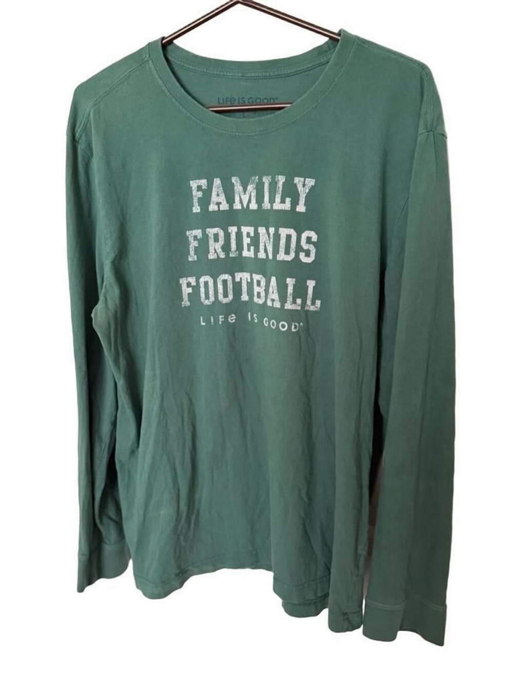 Life is Good Game On T-shirt Men's L Green LS Family Friends Football